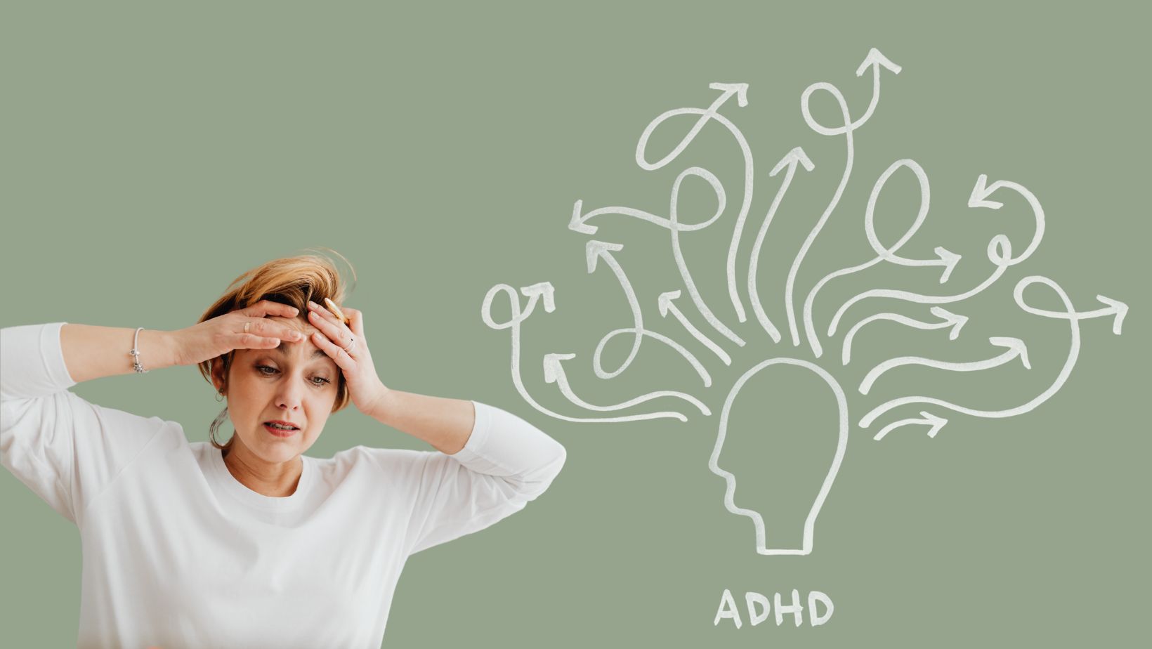 Slikoviti prikaz ADHD, žena koja zaboravlja