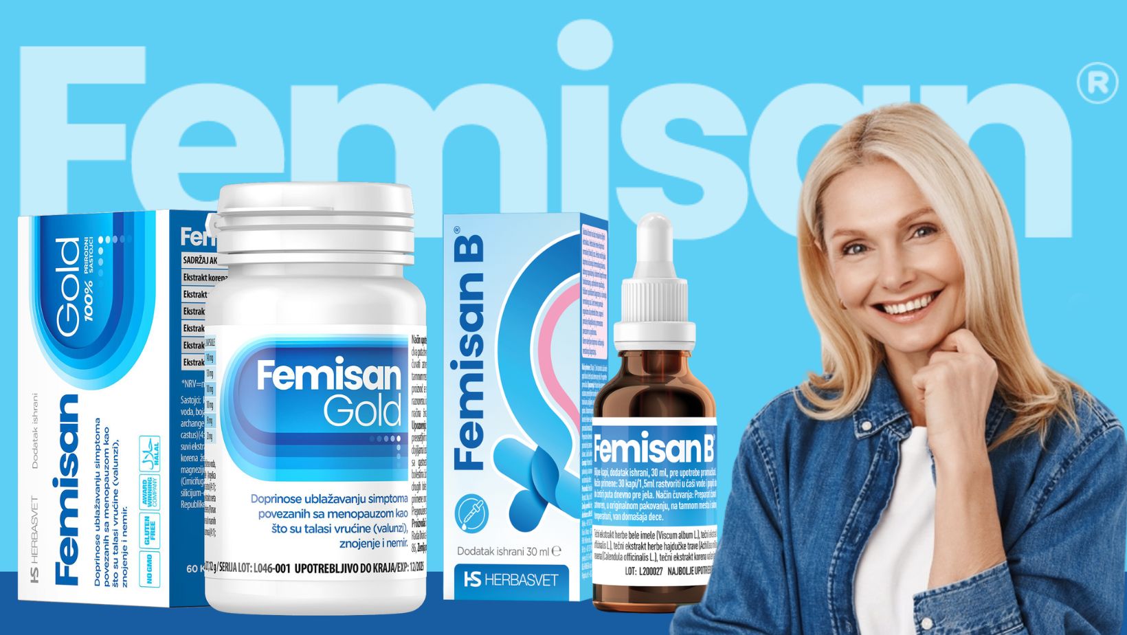 Femisan Gold i B, i nasmejana žena